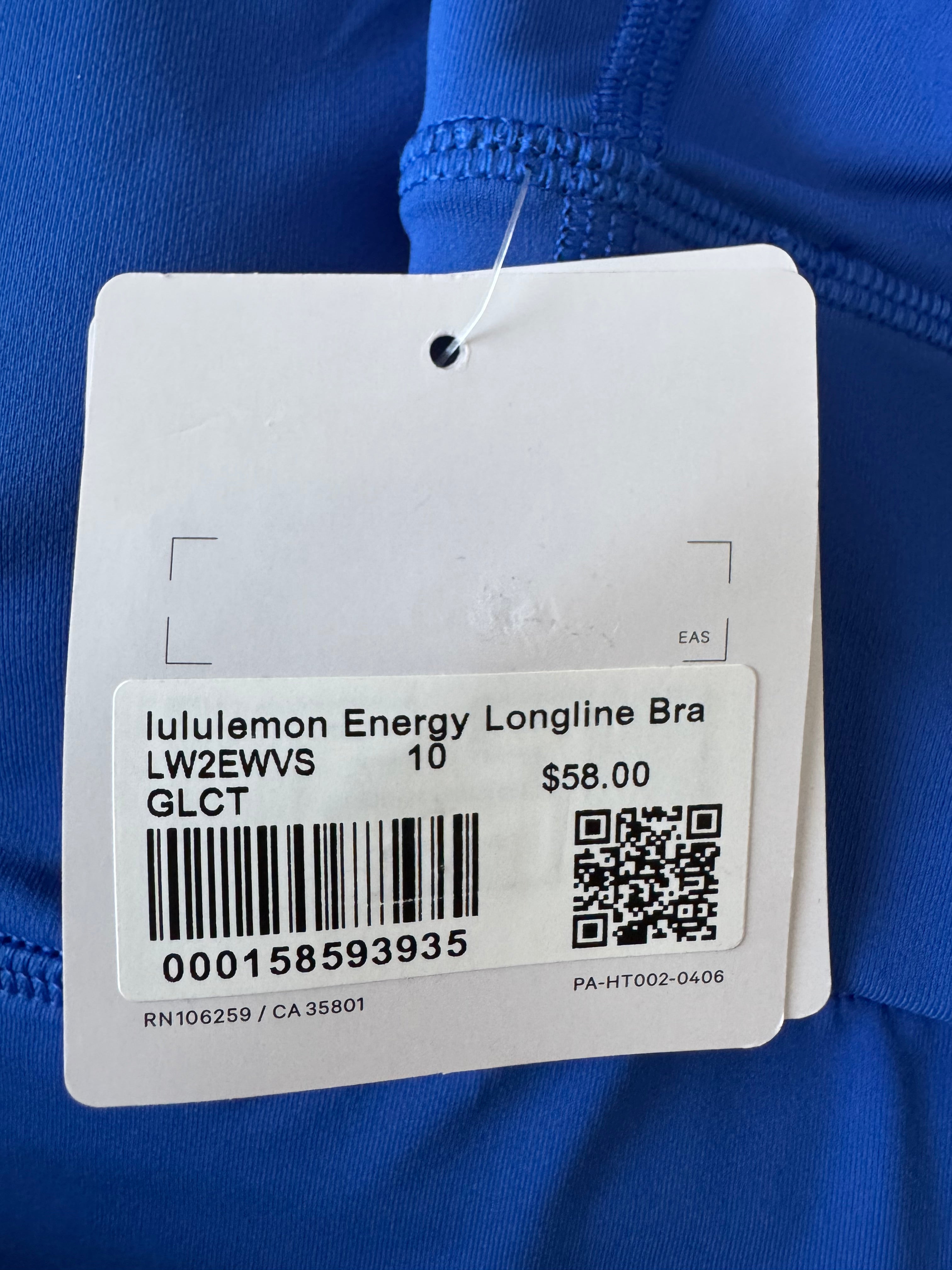 Lululemon Energy Longline Bra Glitch Blue Size 10 NWT Rare Discontinued LW2EWVS
