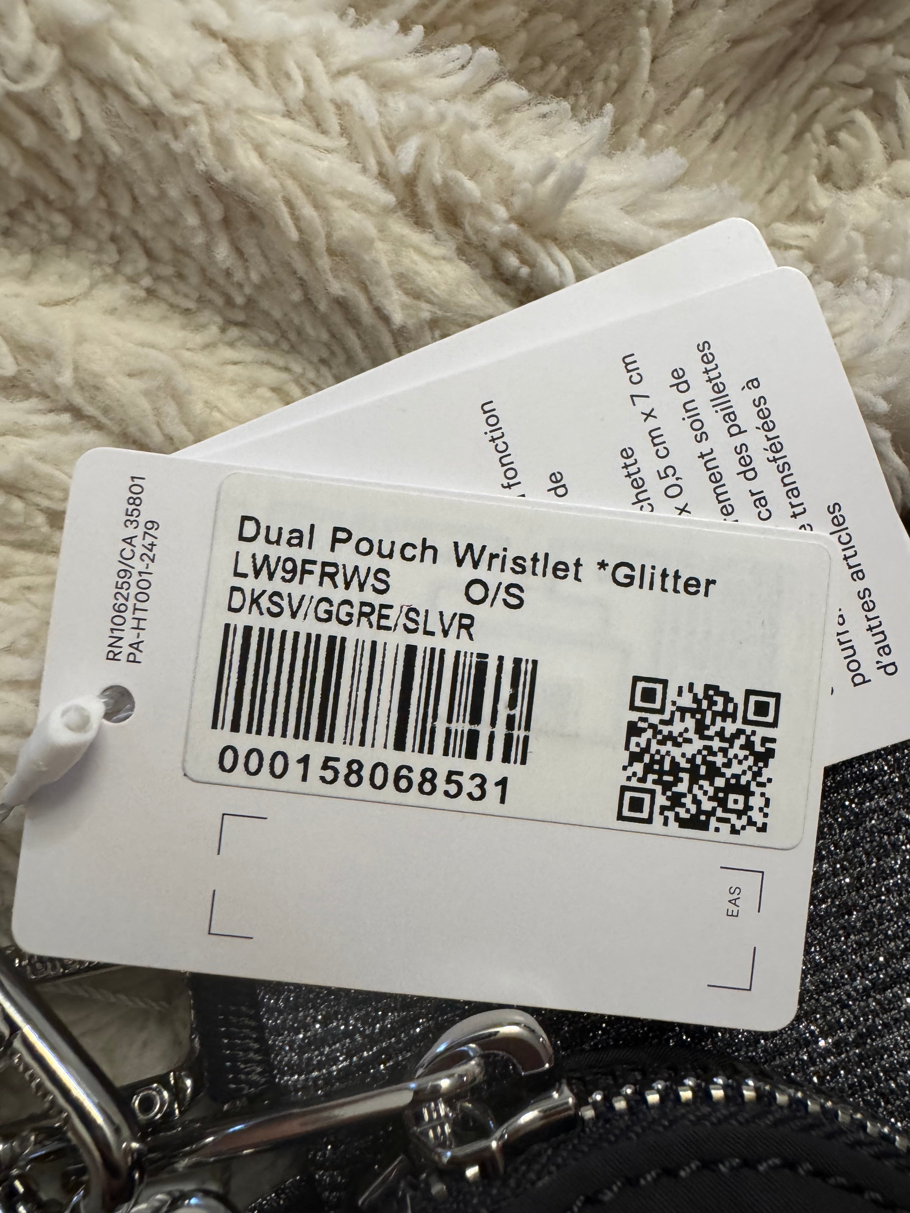 Lululemon NEW Dual Pouch Wristlet Glitter Silver Black  LW9FRWS