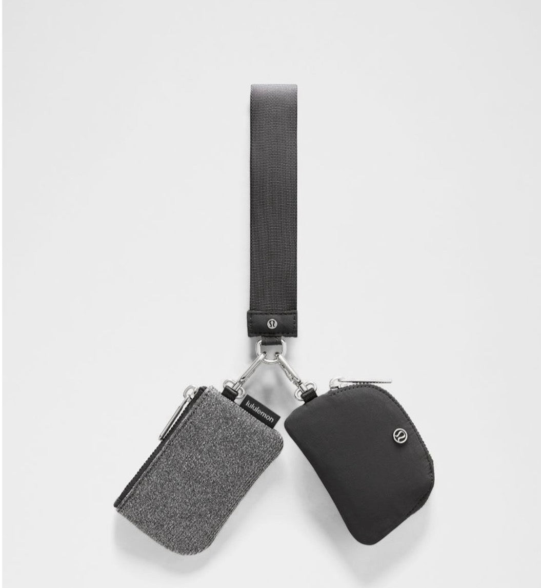 Lululemon NEW Dual Pouch Wristlet Glitter Silver Black  LW9FRWS
