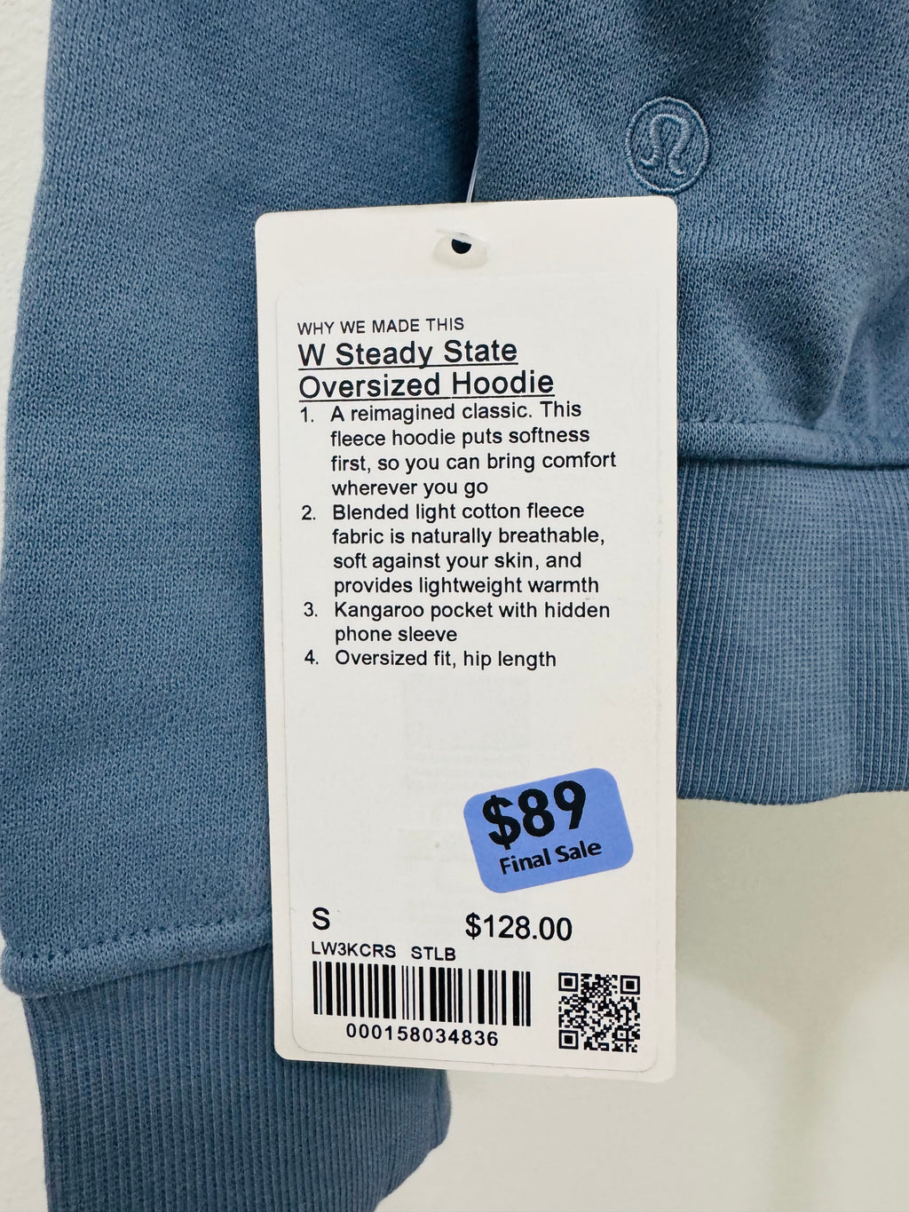 Lululemon Steady State Oversized Hoodie STLB Blue Size S Soft Funnel Neck 1LW3KCRS